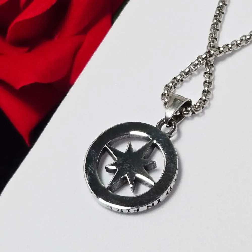 Compass Necklace 316L Stainless Steel 24” Men's Viking Norse Nautical Pendant
